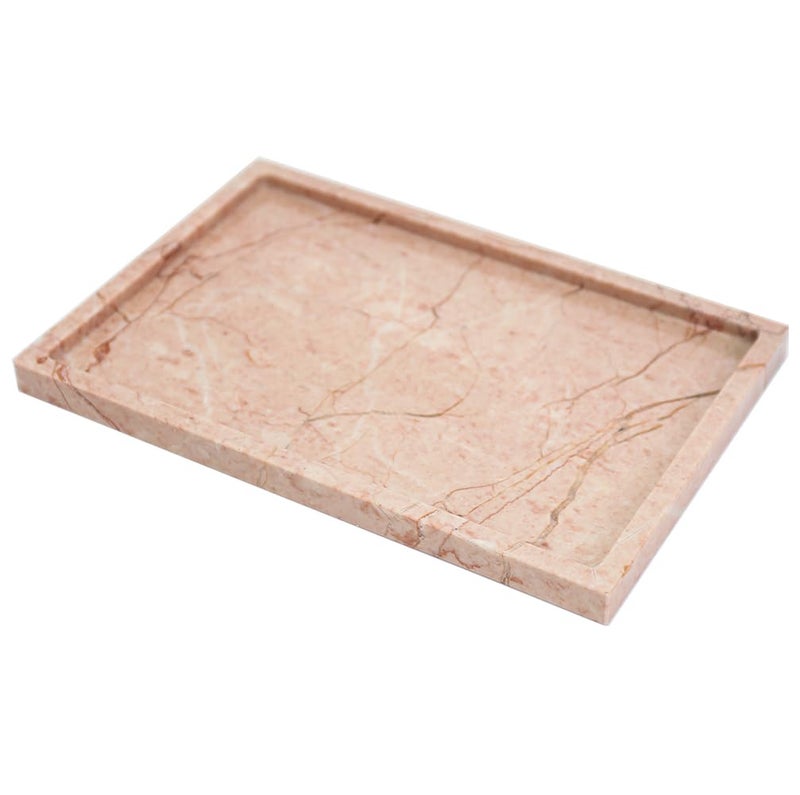 DUANYAN Real Luxurious Natural Marble Vanity Tray Genuine Marble Storage Tray for Home Decor Stone Tray for Bathroom/Kitchen/Vanity/Dresser Non-Resin/Non-Ceramic/Cream Rose - Image 2